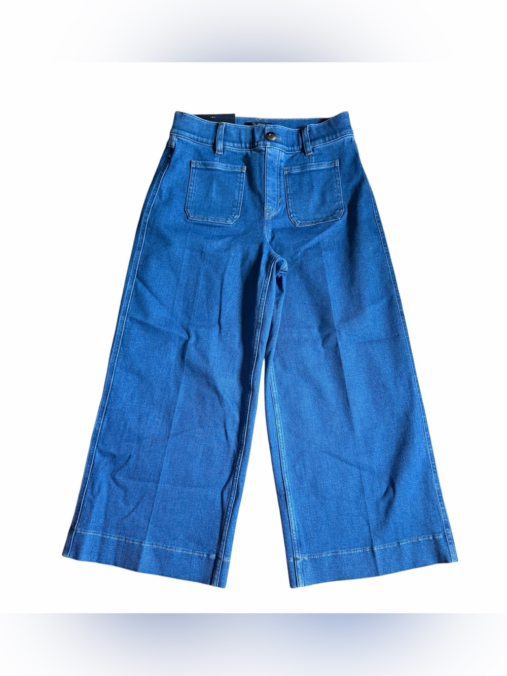 SPANXshape™ Authentic 360 Cropped Wide Leg Jeans with Patch Pockets in Wash Blue
